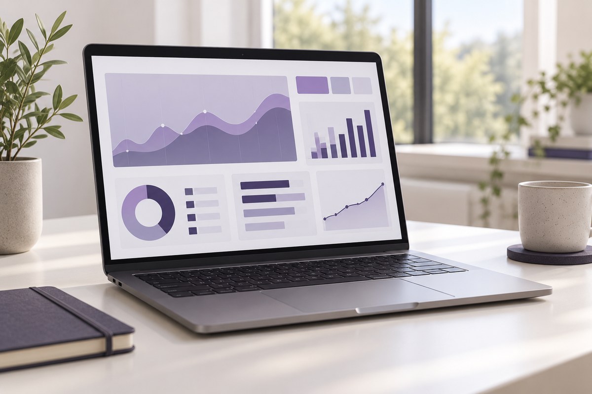 A laptop displaying a business reporting dashboard